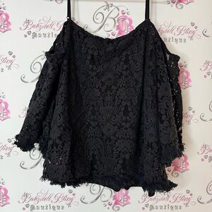 Bailey 44 lace Black flare Ruffled 3/4 Sleeve Blouse floral wide arm flowers